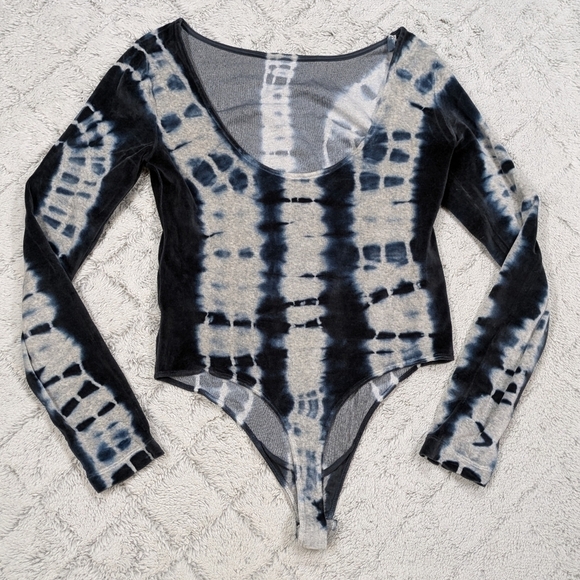Allsaints Bodysuit Women's 6 Blue Ink Gray Marl Raffi Velvet Tie Dye Teddy  - Picture 9 of 9